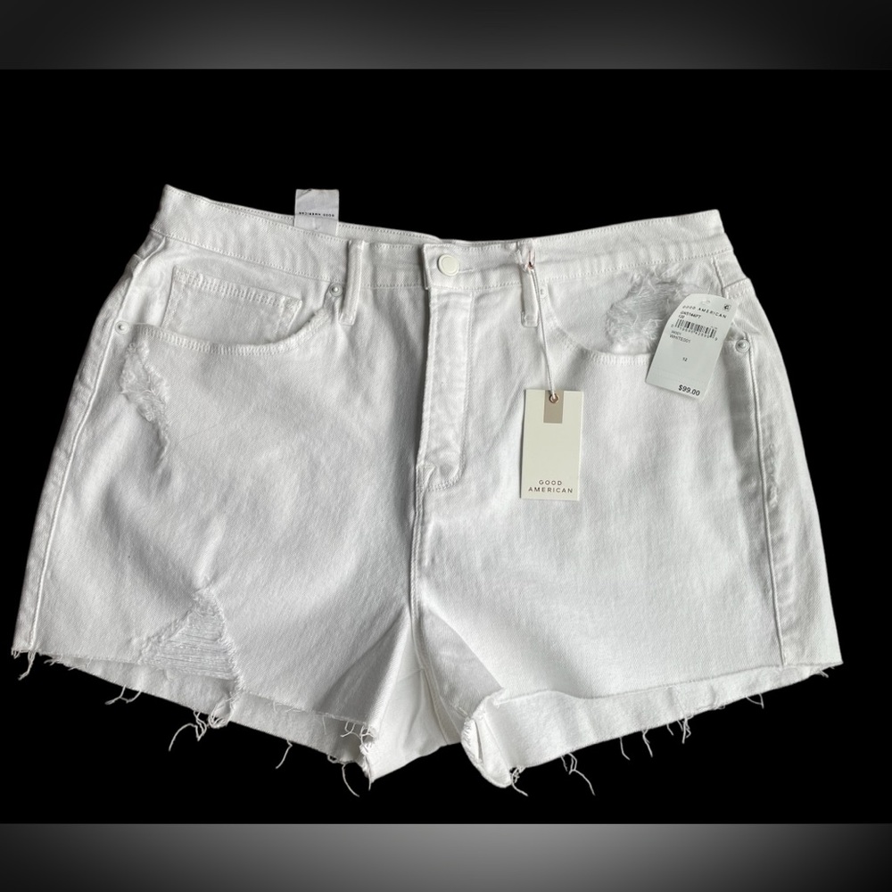 Good American Women’s Shorts Distressed White Size 12/31 NWT cotton summer